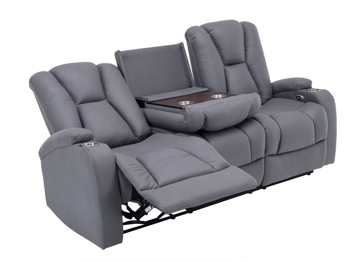 Canapé 3 places relax électrique en tissu microfibre gris EL CLARENCE - DécoInParis