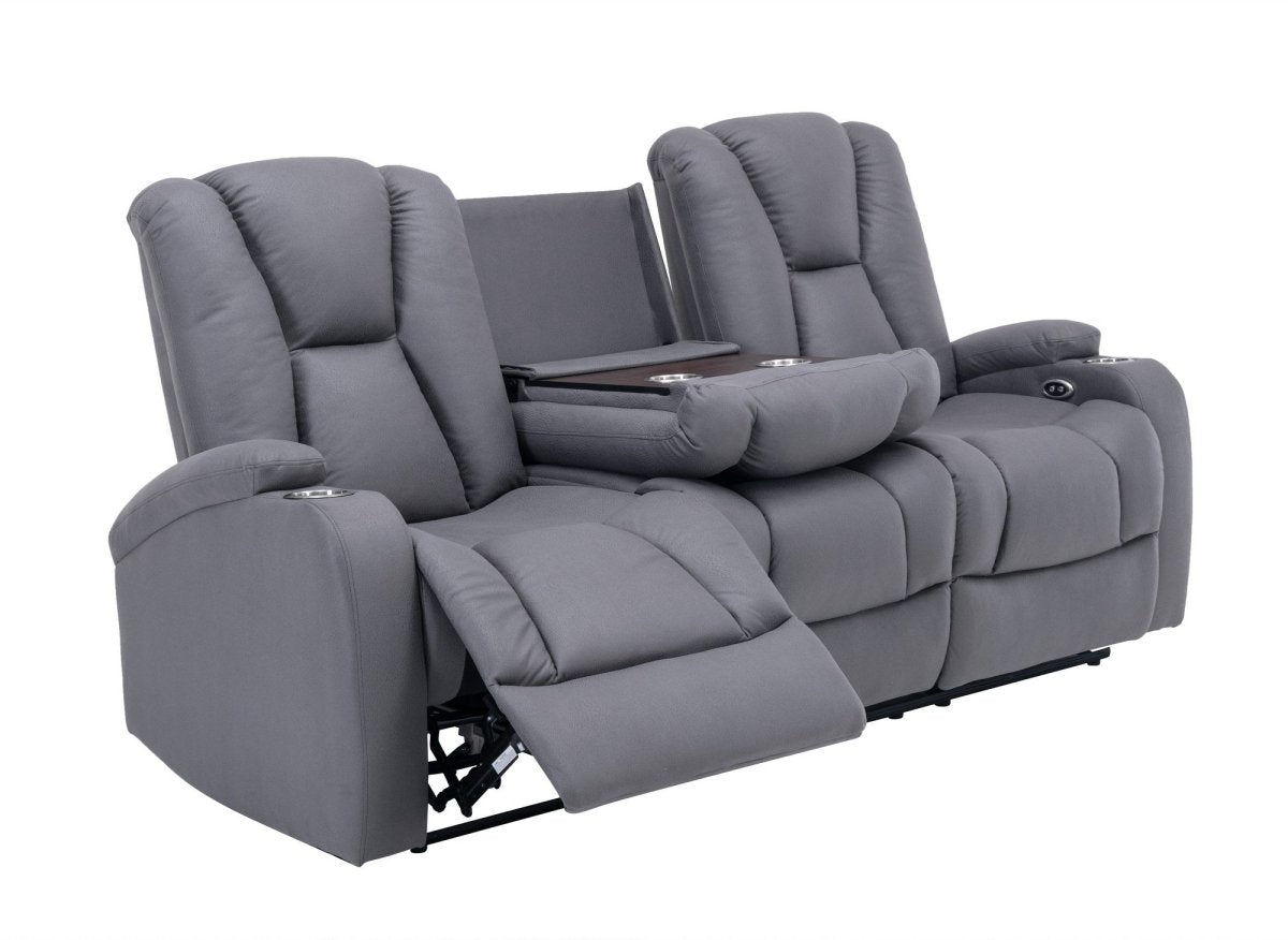 Canapé 3 places relax électrique en tissu microfibre gris EL CLARENCE - DécoInParis