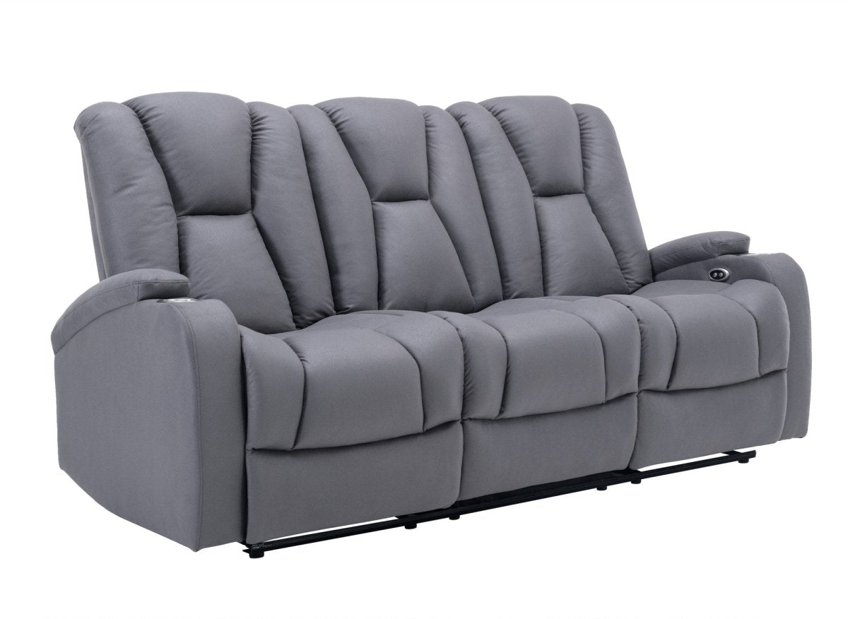 Canapé 3 places relax électrique en tissu microfibre gris EL CLARENCE - DécoInParis
