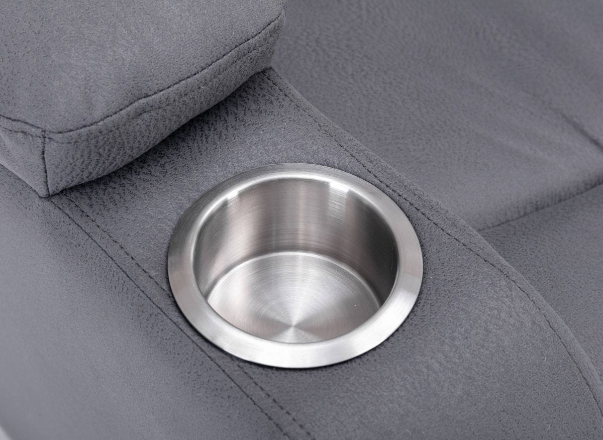 Canapé 3 places relax électrique en tissu microfibre gris EL CLARENCE - DécoInParis