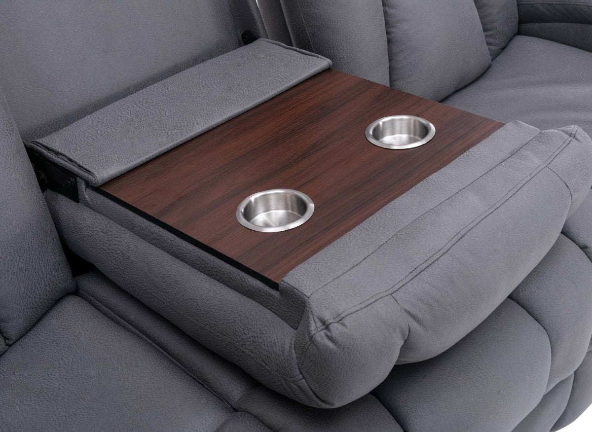 Canapé 3 places relax électrique en tissu microfibre gris EL CLARENCE - DécoInParis