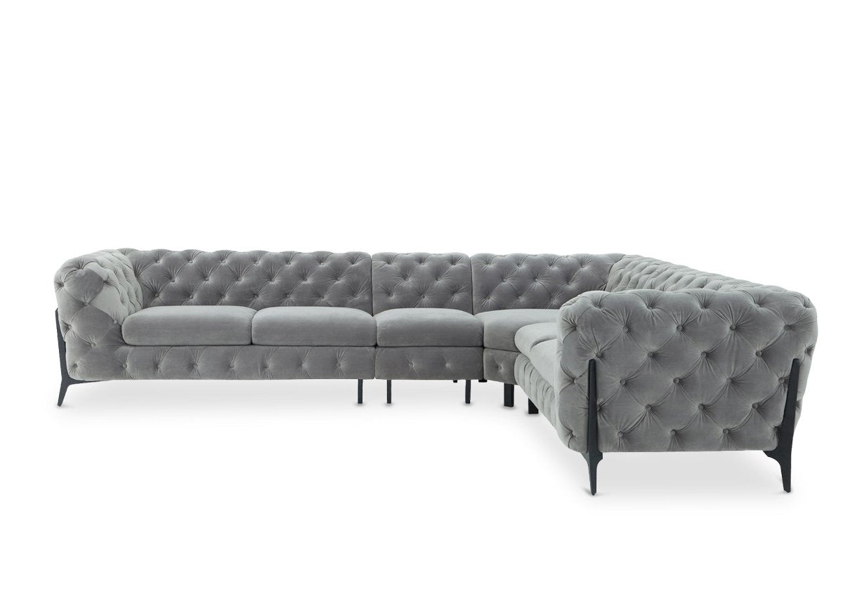 Canapé capitonné chesterfield d'angle réversible en velours gris CARMEN - DécoInParis
