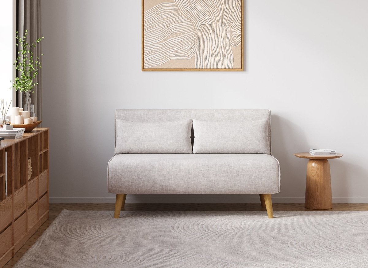 Canapé clic clac 2 places en tissu beige TONKA - DécoInParis