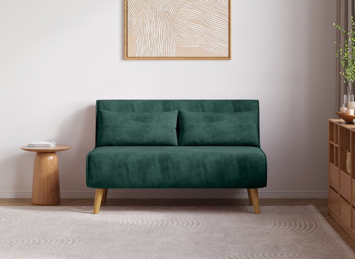 Canapé clic clac 2 places en velours vert TONKA - DécoInParis