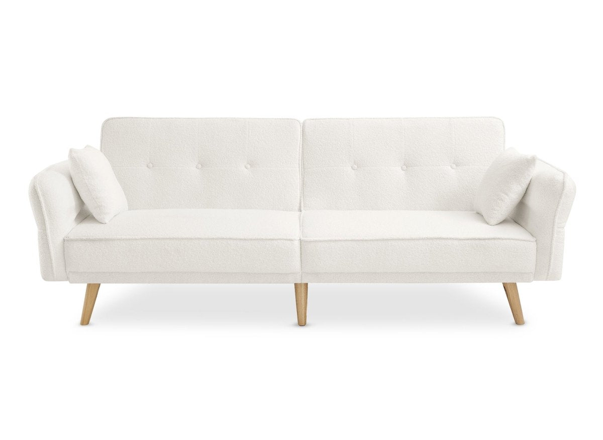 Canapé clic clac 3 places en tissu bouclette blanc écru CHILI - DécoInParis