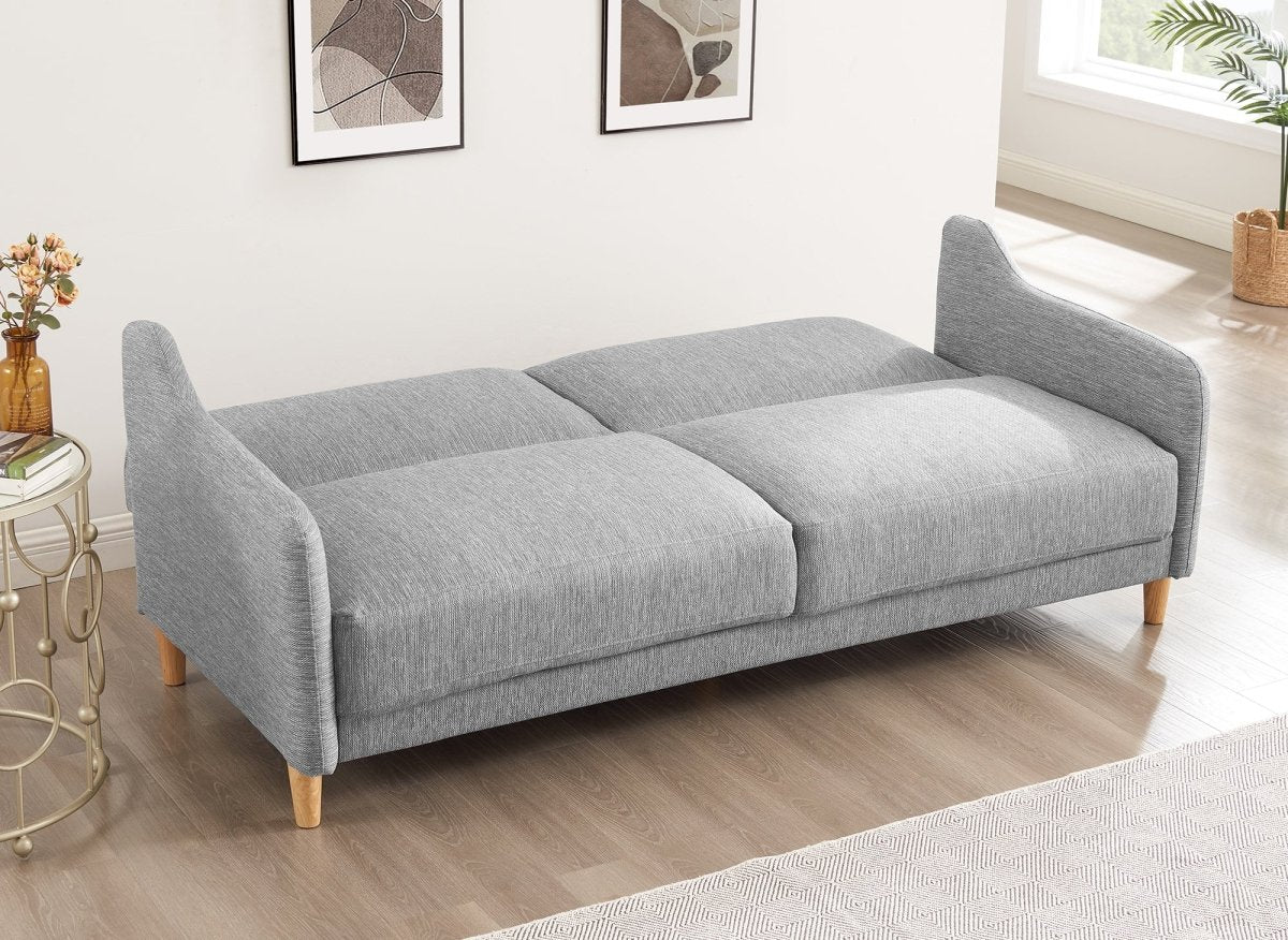 Canapé clic clac 3 places en tissu gris clair MARLON - DécoInParis