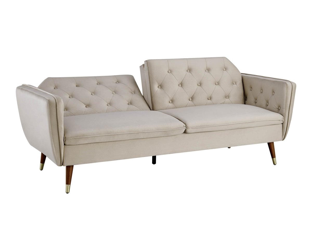 Canapé clic - clac convertible 3 places en tissu velours beige ARIANE - DécoInParis