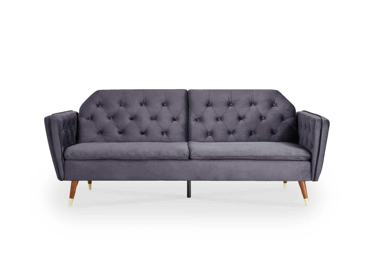 Canapé clic - clac convertible 3 places en tissu velours gris ARIANE - DécoInParis