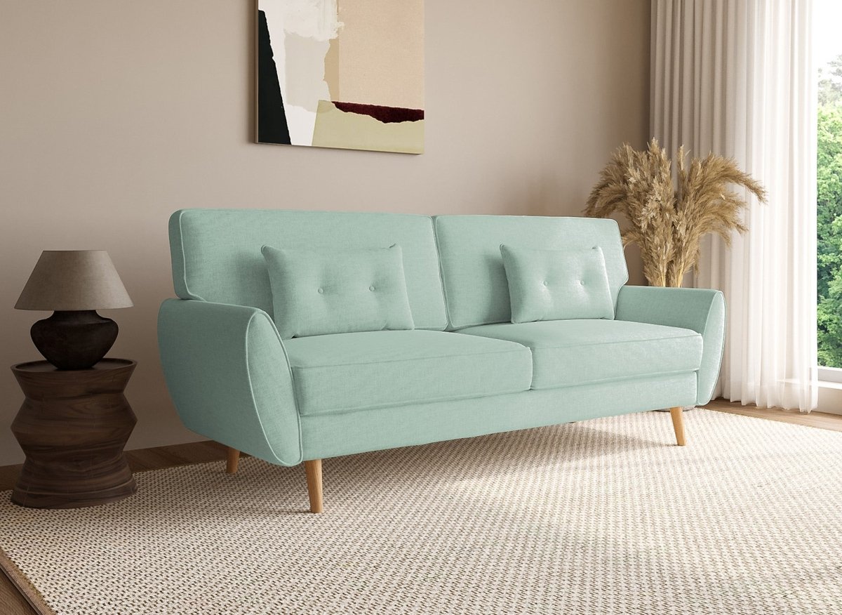 Canapé clic clac en tissu vert d'eau avec pieds en bois PANAMA - DécoInParis