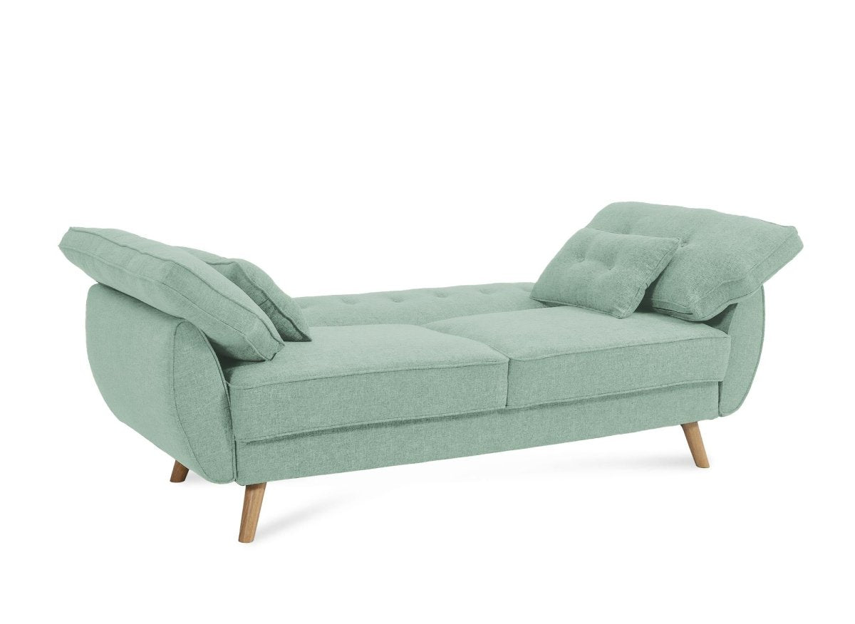Canapé clic clac en tissu vert d'eau avec pieds en bois PANAMA - DécoInParis