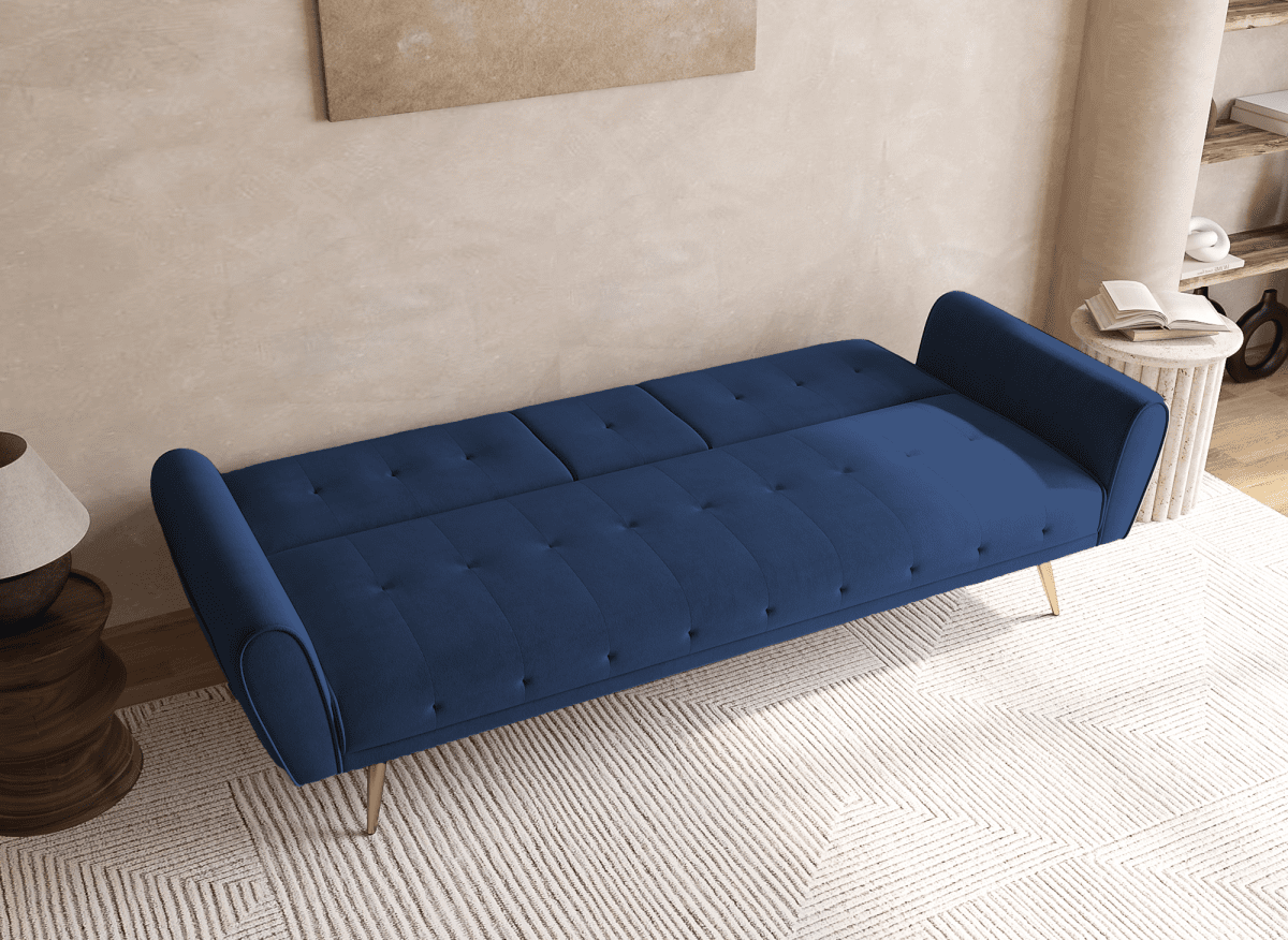 Canapé clic clac en velours bleu foncé avec porte - gobelet LIMA - DécoInParis