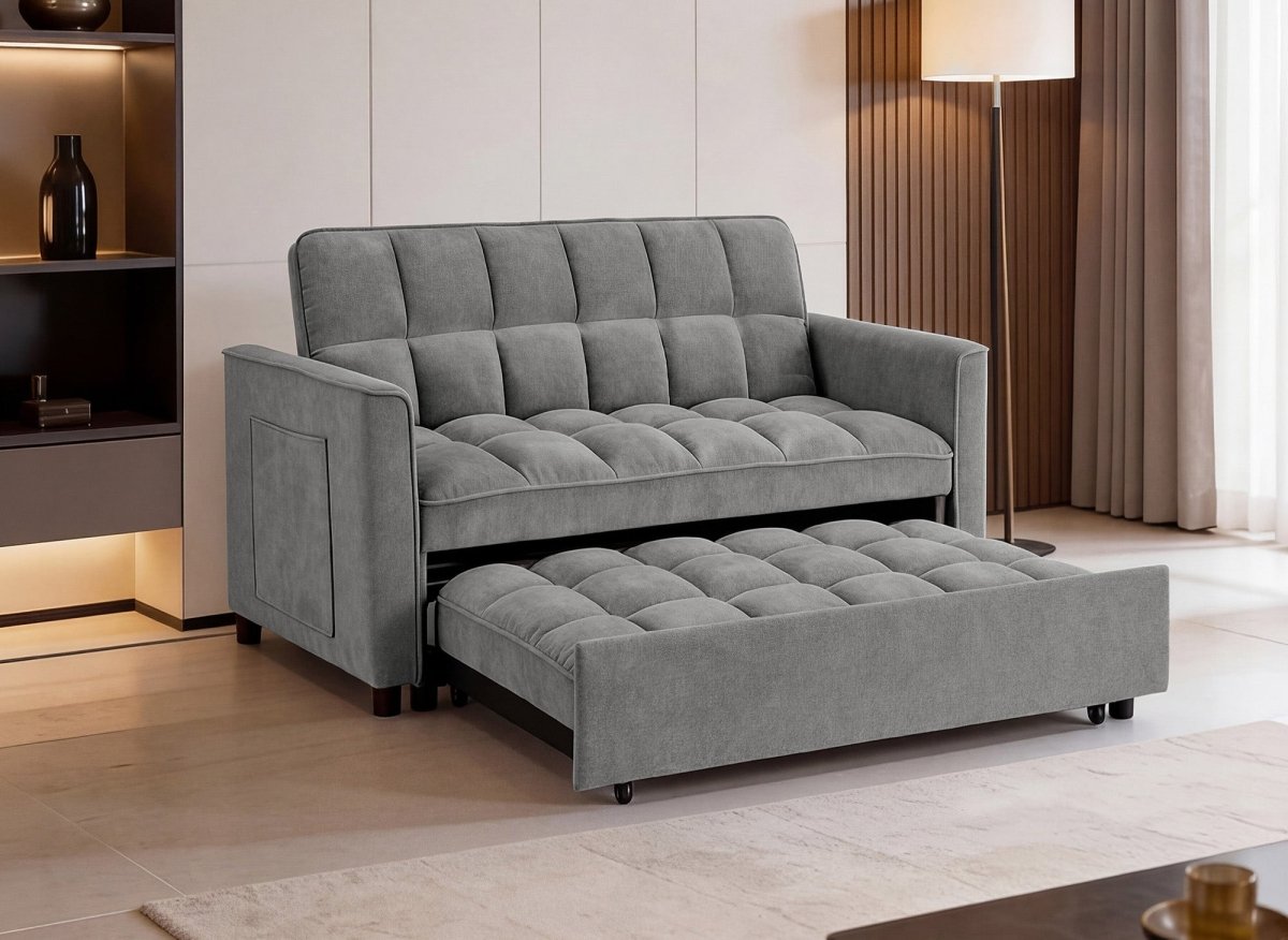 Canapé convertible 2 places en velours texturé gris JASPER - DécoInParis