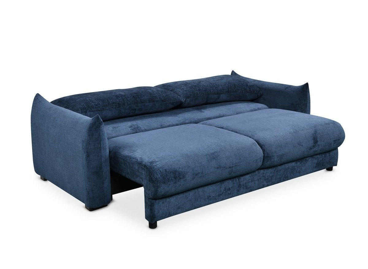 Canapé convertible 3 places avec coffre en velours chiné bleu COLBY - DécoInParis