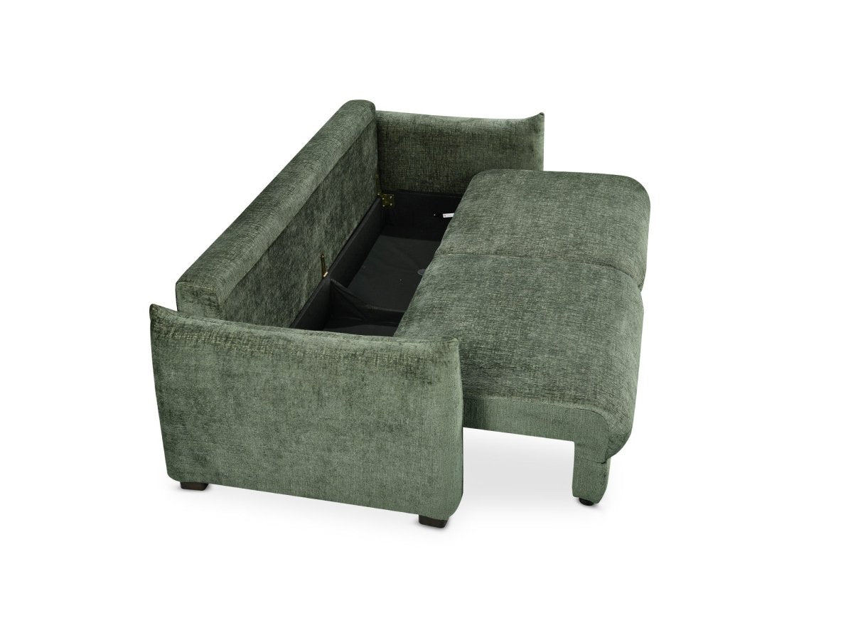 Canapé convertible 3 places avec coffre en velours chiné kaki COLBY - DécoInParis