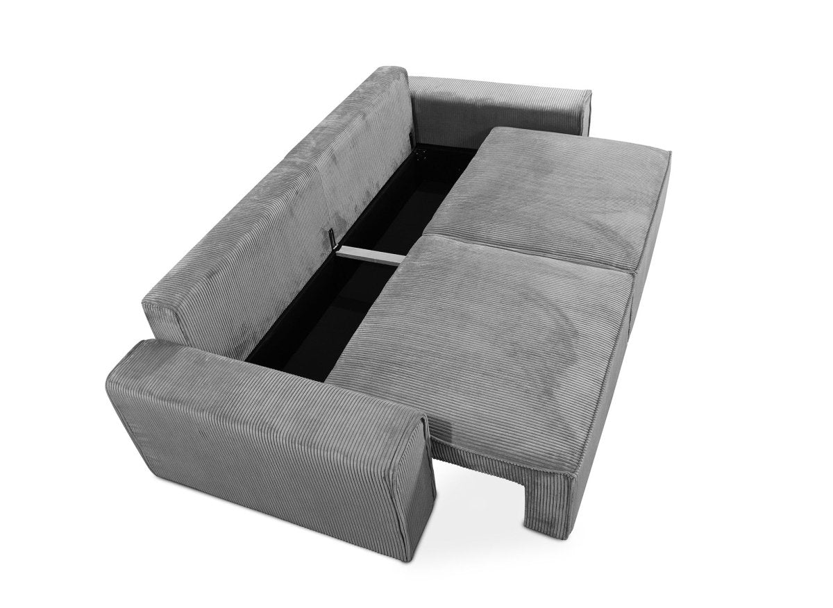 Canapé convertible 3 places avec coffre en velours côtelé épais gris DONA - DécoInParis