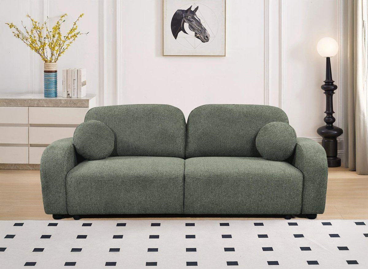 Canapé convertible 3 places en tissu bouclette vert MAYORA - DécoInParis