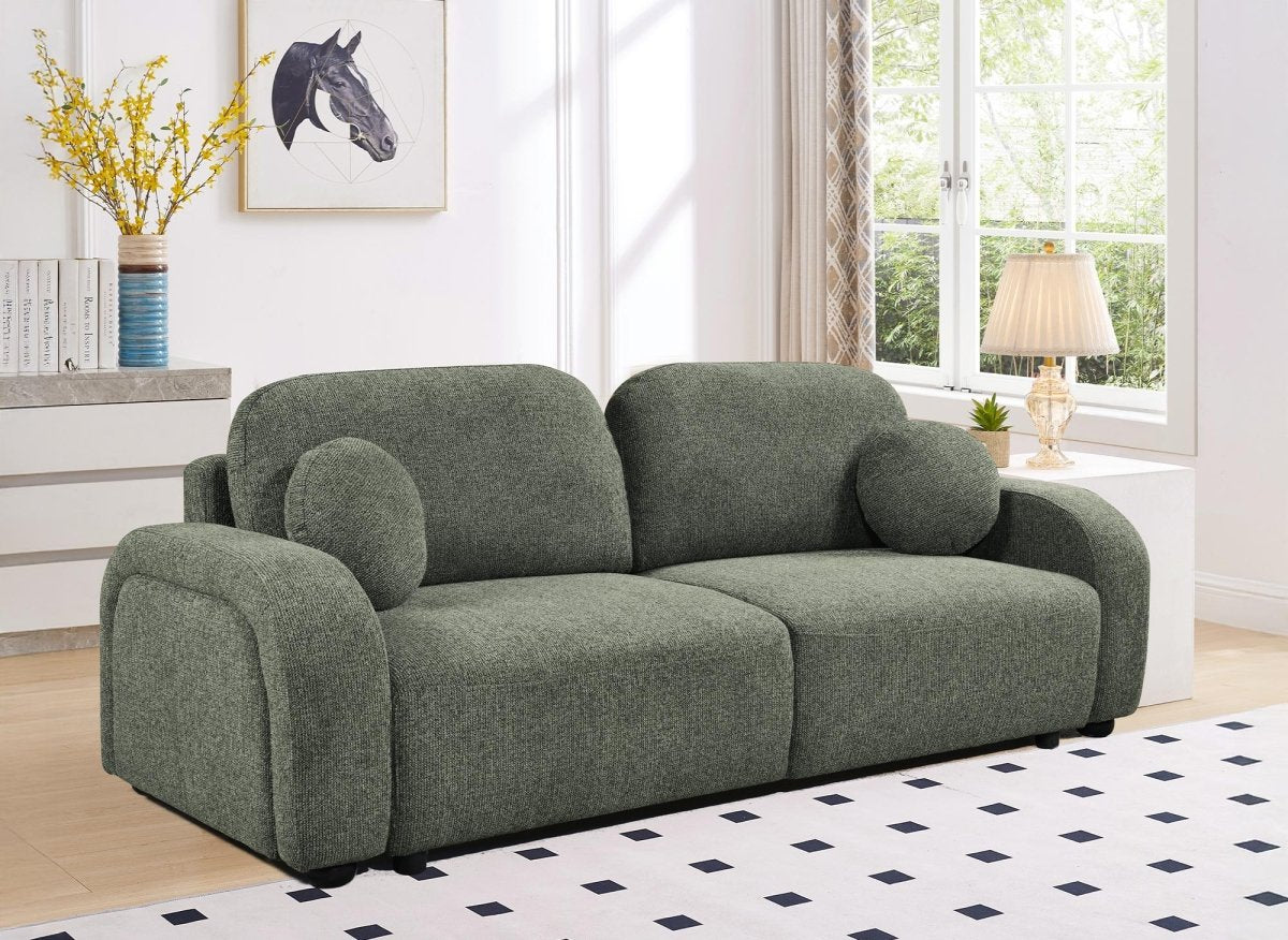 Canapé convertible 3 places en tissu bouclette vert MAYORA - DécoInParis