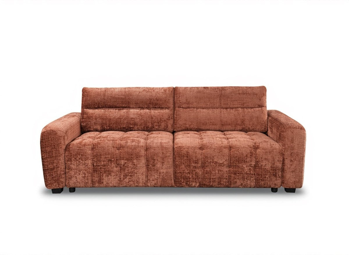 Canapé convertible avec coffre 3 places en velours chiné terracotta RALYA - DécoInParis