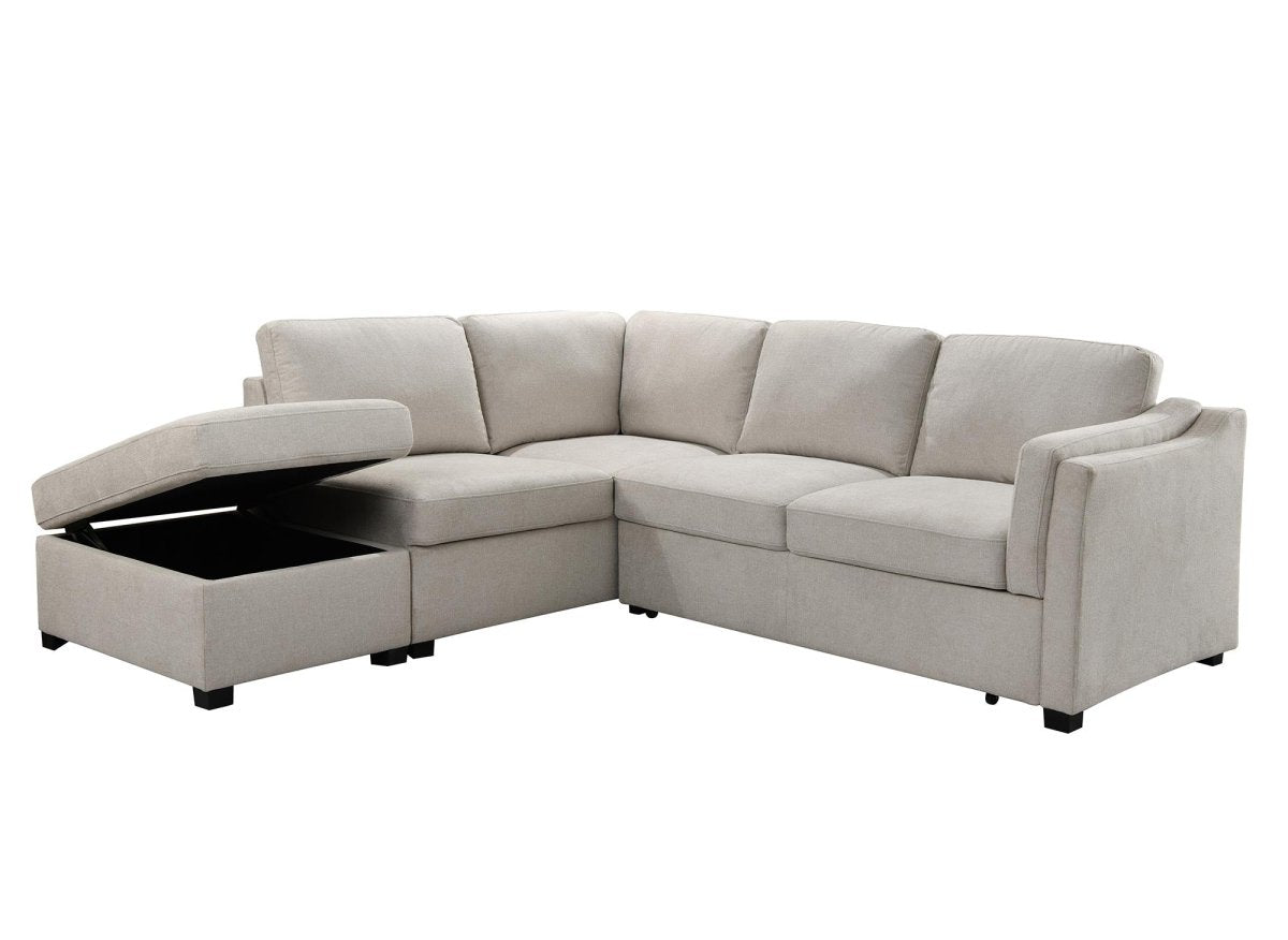 Canapé convertible avec coffre en tissu beige BARNEY - Angle gauche - DécoInParis