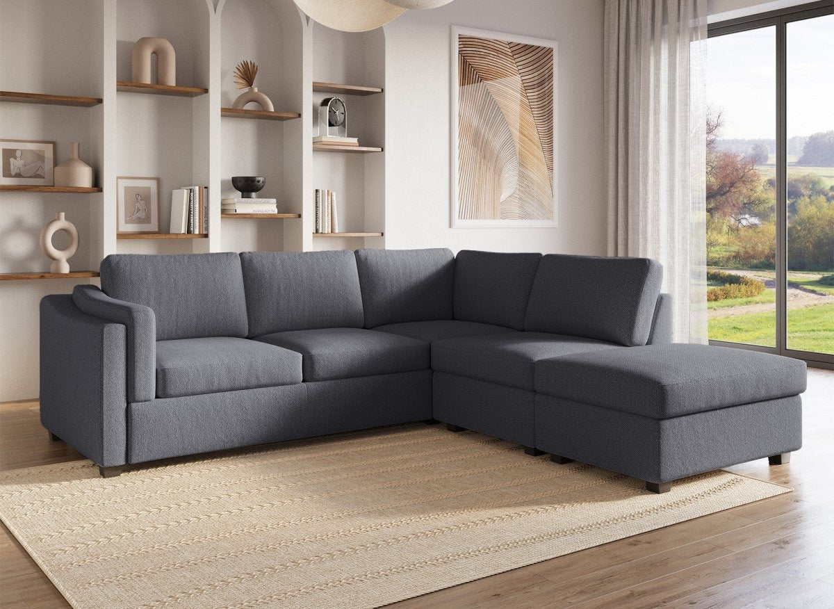 Canapé convertible avec coffre en tissu gris BARNEY - Angle droit - DécoInParis