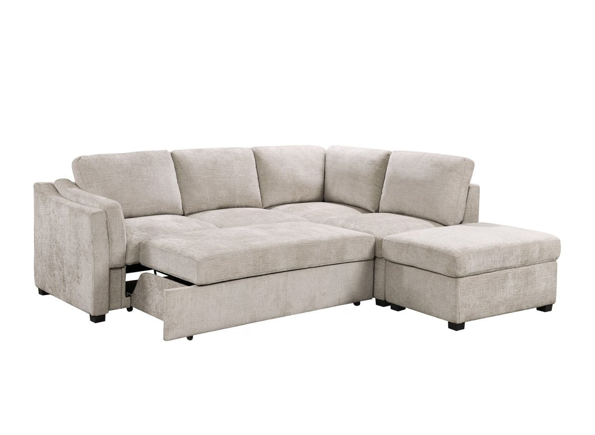 Canapé convertible avec coffre en velours chiné beige BARNEY - Angle droit - DécoInParis