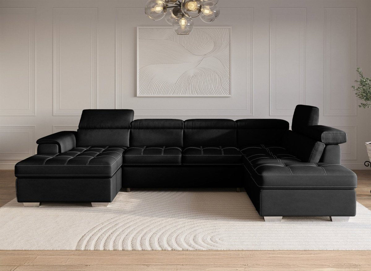 Canapé convertible et panoramique avec coffre de rangement en tissu noir OLIVER - Angle Gauche - DécoInParis