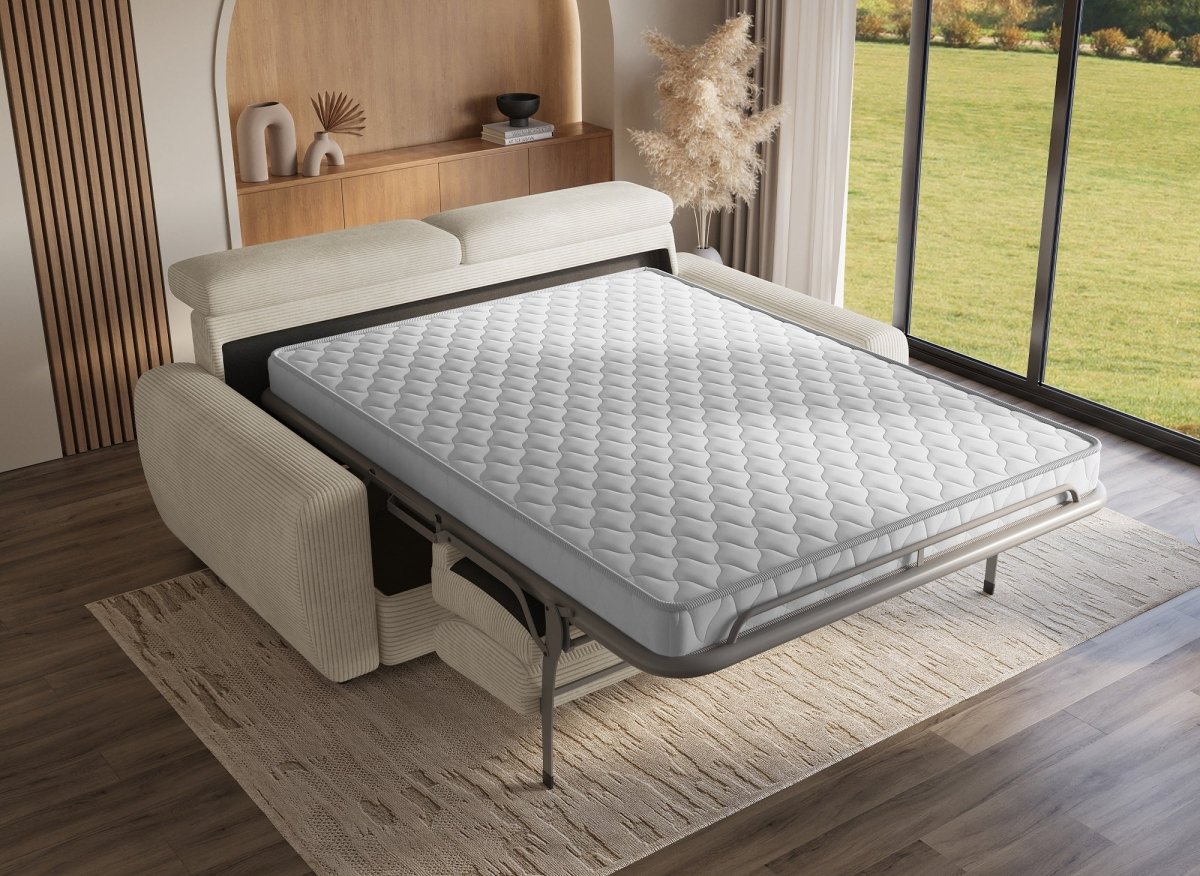 Canapé convertible express 3 places en velours côtelé beige TOGO - DécoInParis