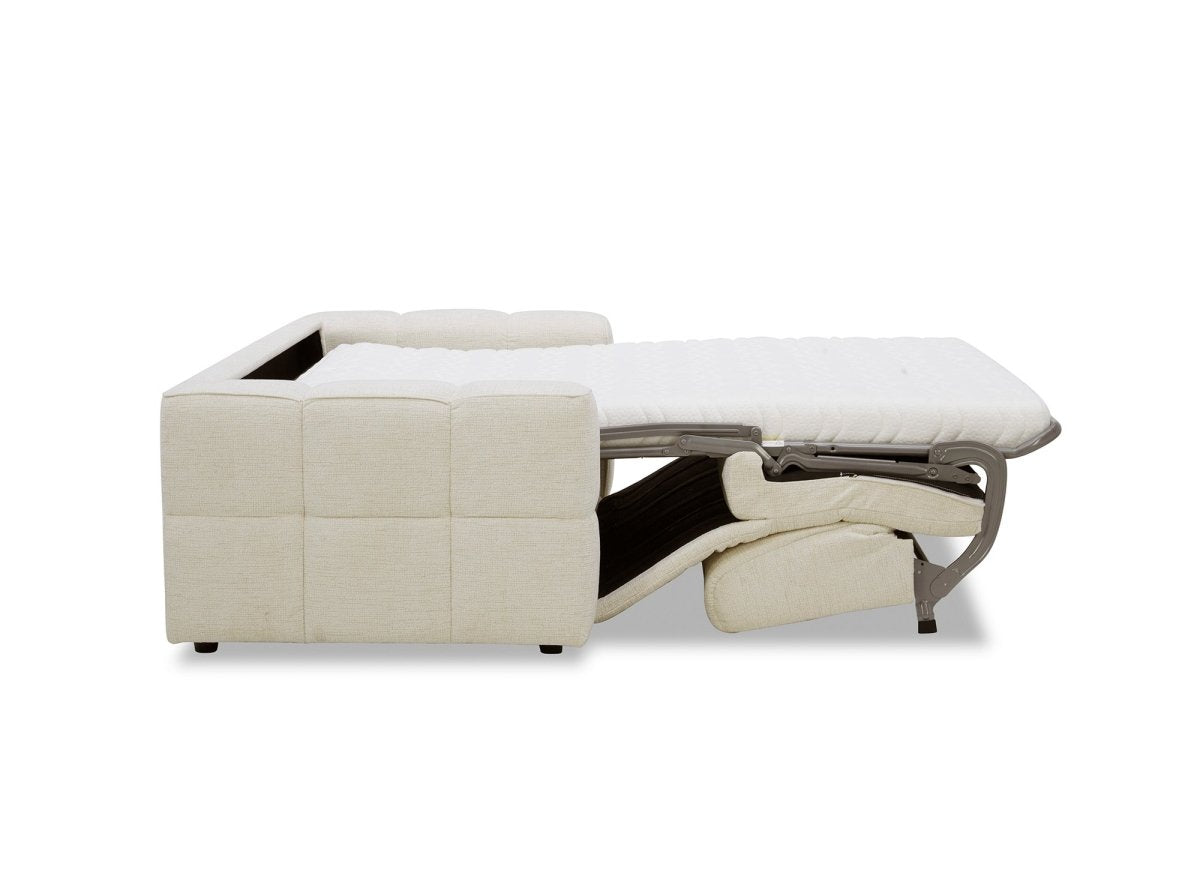 Canapé convertible express 3 places en velours texturé beige BASILE - DécoInParis