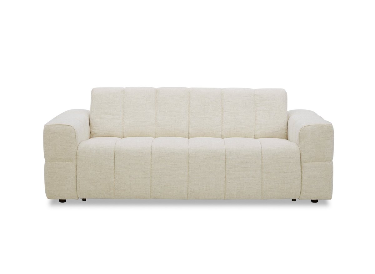 Canapé convertible express 3 places en velours texturé beige BASILE - DécoInParis