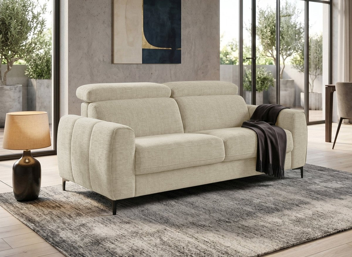 Canapé convertible express 3 places en velours texturé beige CALEB - DécoInParis