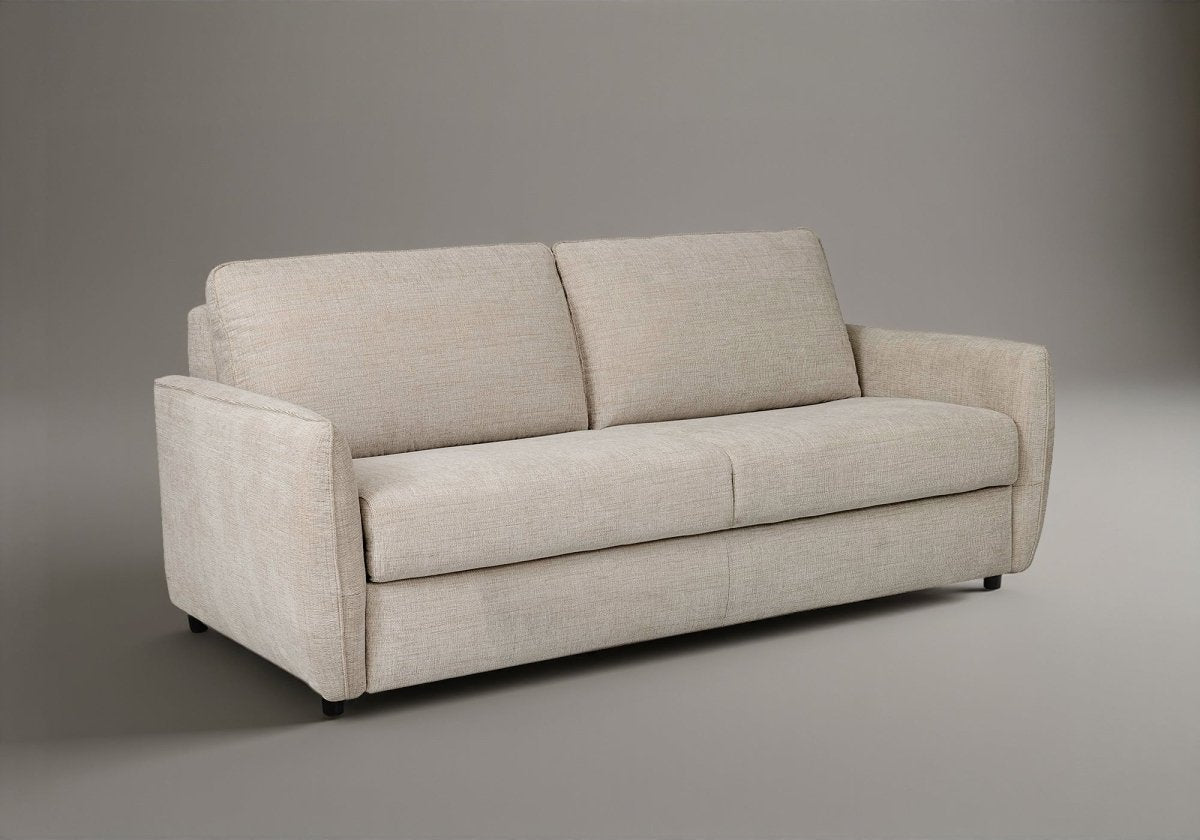 Canapé convertible express 3 places en velours texturé beige CHIARA - DécoInParis