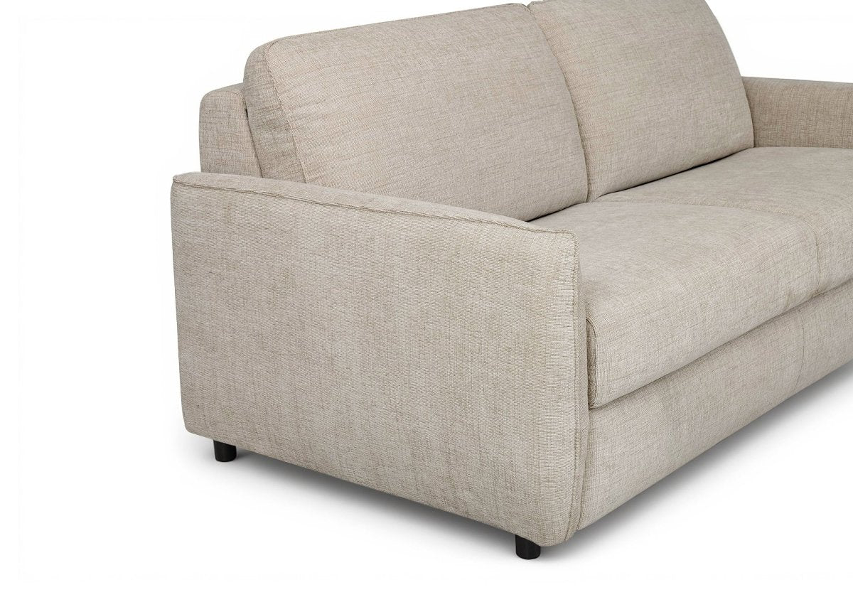 Canapé convertible express 3 places en velours texturé beige CHIARA - DécoInParis