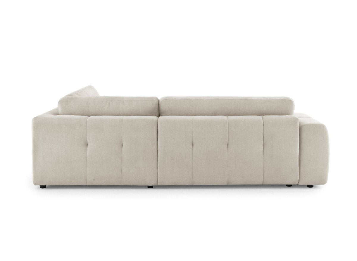 Canapé d'angle convertible avec coffre en tissu beige HAVEN - Angle droit - DécoInParis