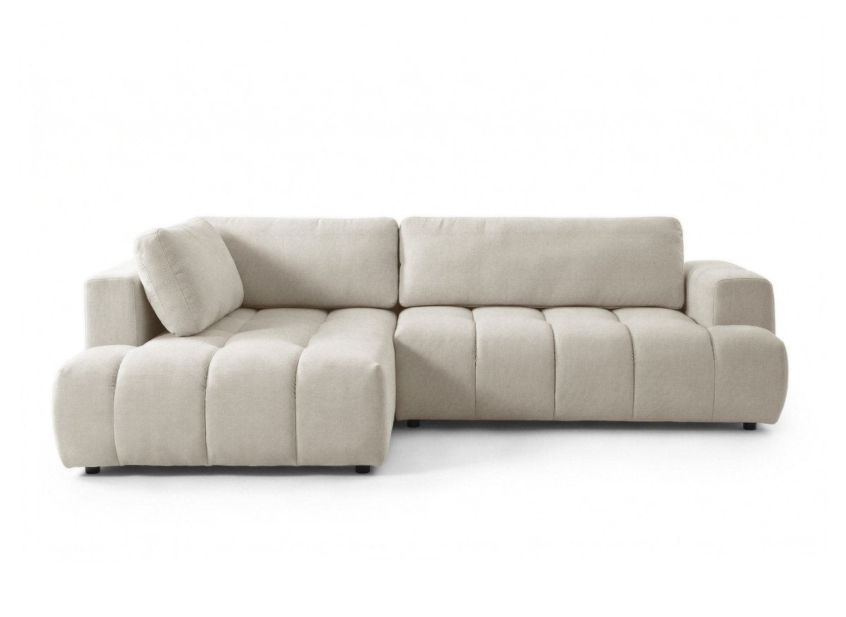 Canapé d'angle convertible avec coffre en tissu beige HAVEN - Angle gauche - DécoInParis