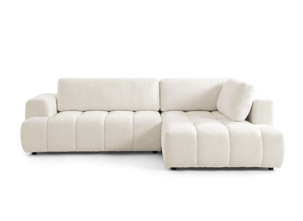 Canapé d'angle convertible avec coffre en tissu bouclette écru HAVEN - Angle droit - DécoInParis