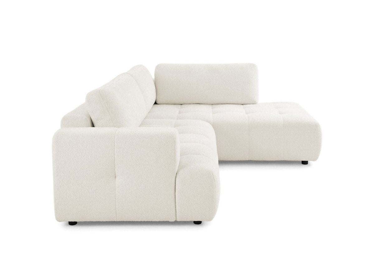Canapé d'angle convertible avec coffre en tissu bouclette écru HAVEN - Angle droit - DécoInParis
