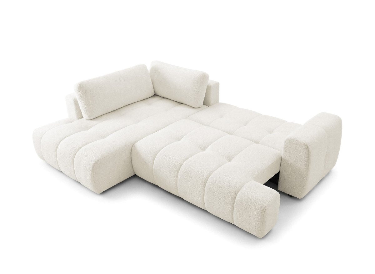 Canapé d'angle convertible avec coffre en tissu bouclette écru HAVEN - Angle gauche - DécoInParis