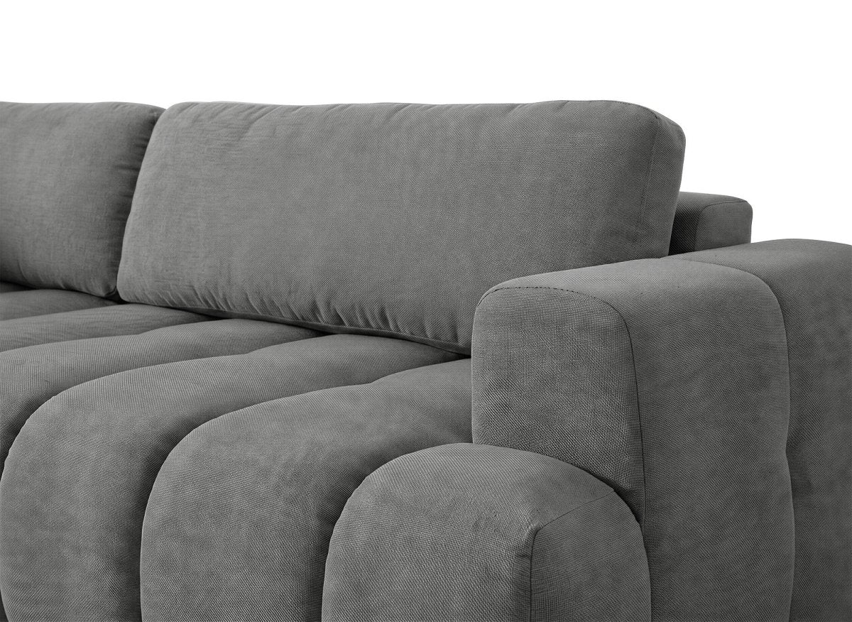 Canapé d'angle convertible avec coffre en tissu gris HAVEN - Angle gauche - DécoInParis