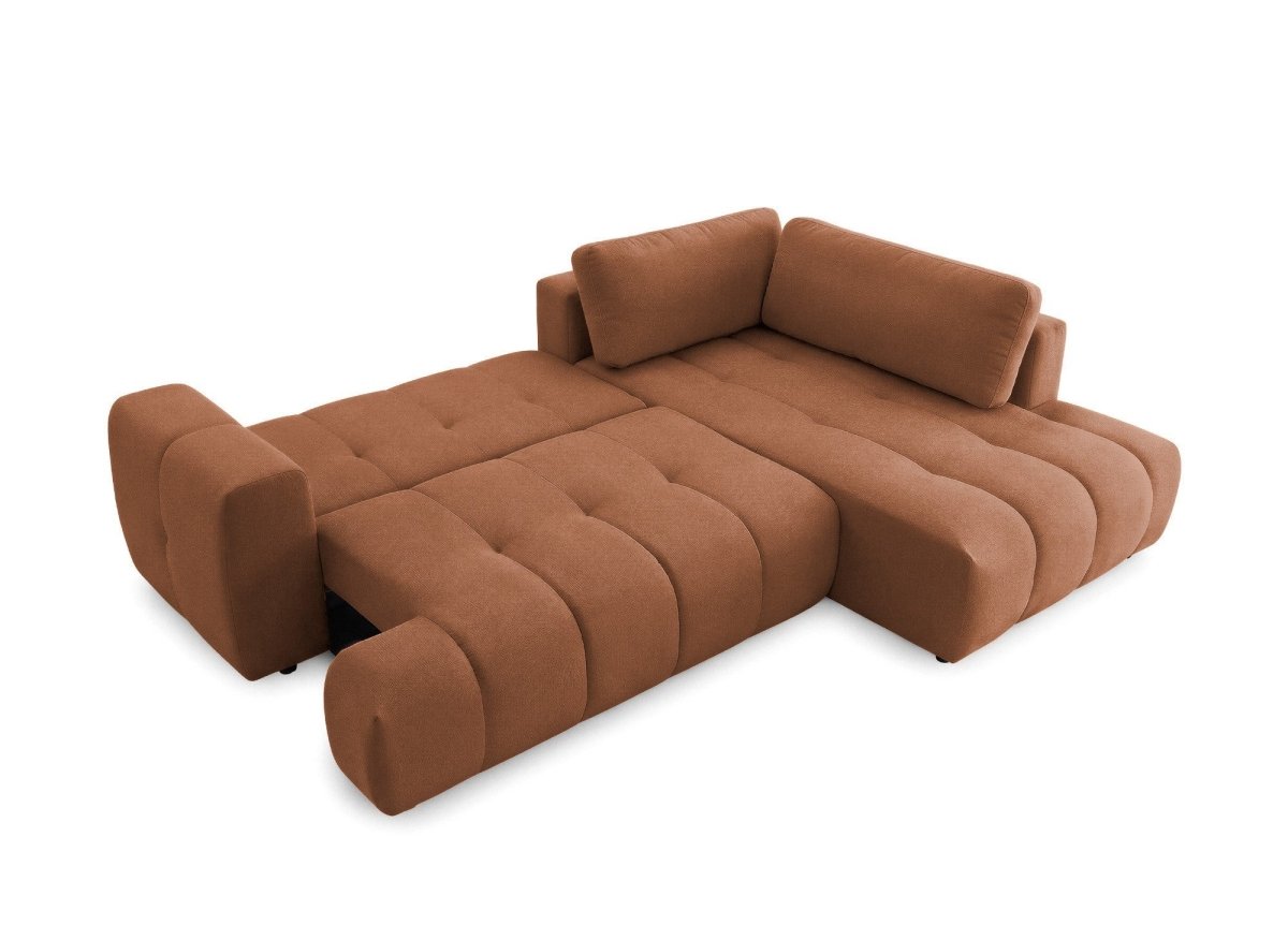 Canapé d'angle convertible avec coffre en tissu terracotta HAVEN - Angle droit - DécoInParis