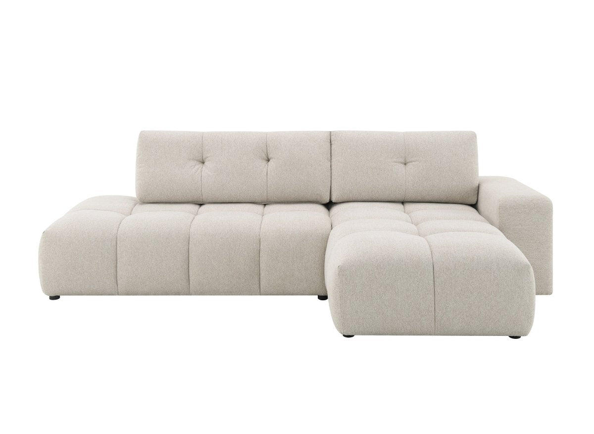 Divano angolare trasformabile con cassapanca in tessuto strutturato beige ANGELINE - Angolo retto - DécoInParis