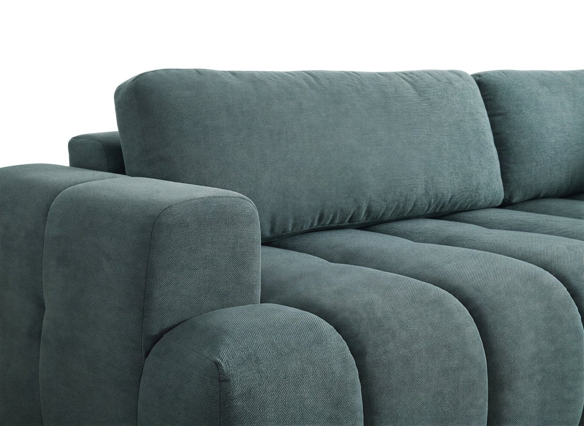 Canapé d'angle convertible avec coffre en tissu vert olive HAVEN - Angle droit - DécoInParis