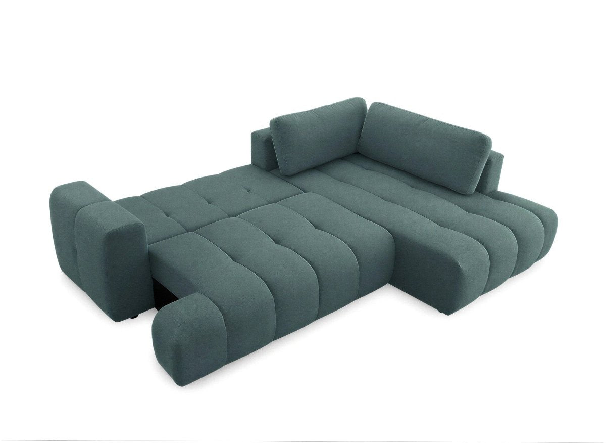 Canapé d'angle convertible avec coffre en tissu vert olive HAVEN - Angle droit - DécoInParis