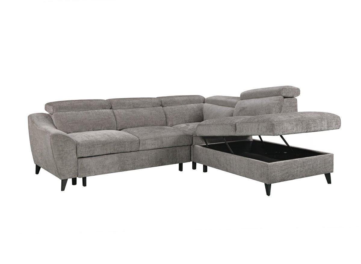 Canapé d'angle convertible avec coffre en velours chiné gris DALTON - Angle droit - DécoInParis