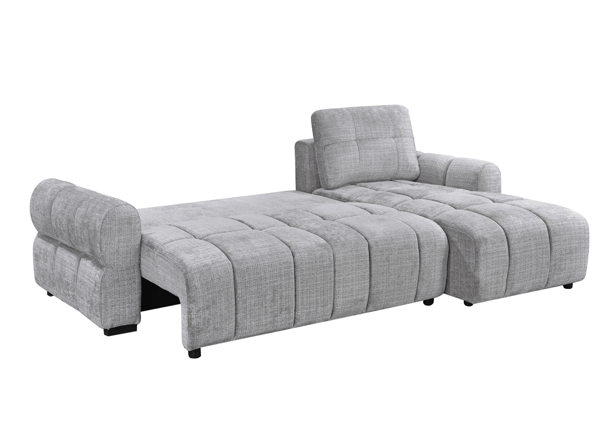 Canapé d'angle convertible avec coffre en velours chiné gris MAHLONE - Angle droit - DécoInParis