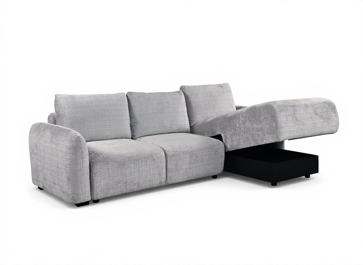 Canapé d'angle convertible avec coffre en velours chiné gris MARLA - Angle droit - DécoInParis