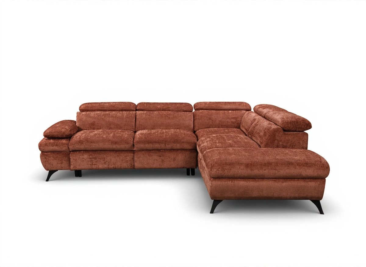 Canapé d'angle convertible avec coffre en velours chiné terracotta LUFY - Angle droit - DécoInParis