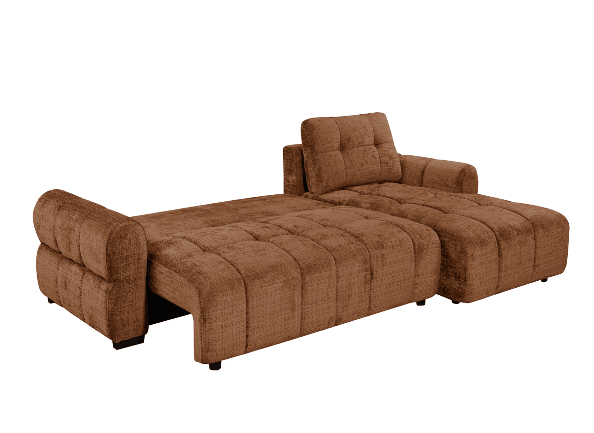 Canapé d'angle convertible avec coffre en velours chiné terracotta MAHLONE - Angle droit - DécoInParis