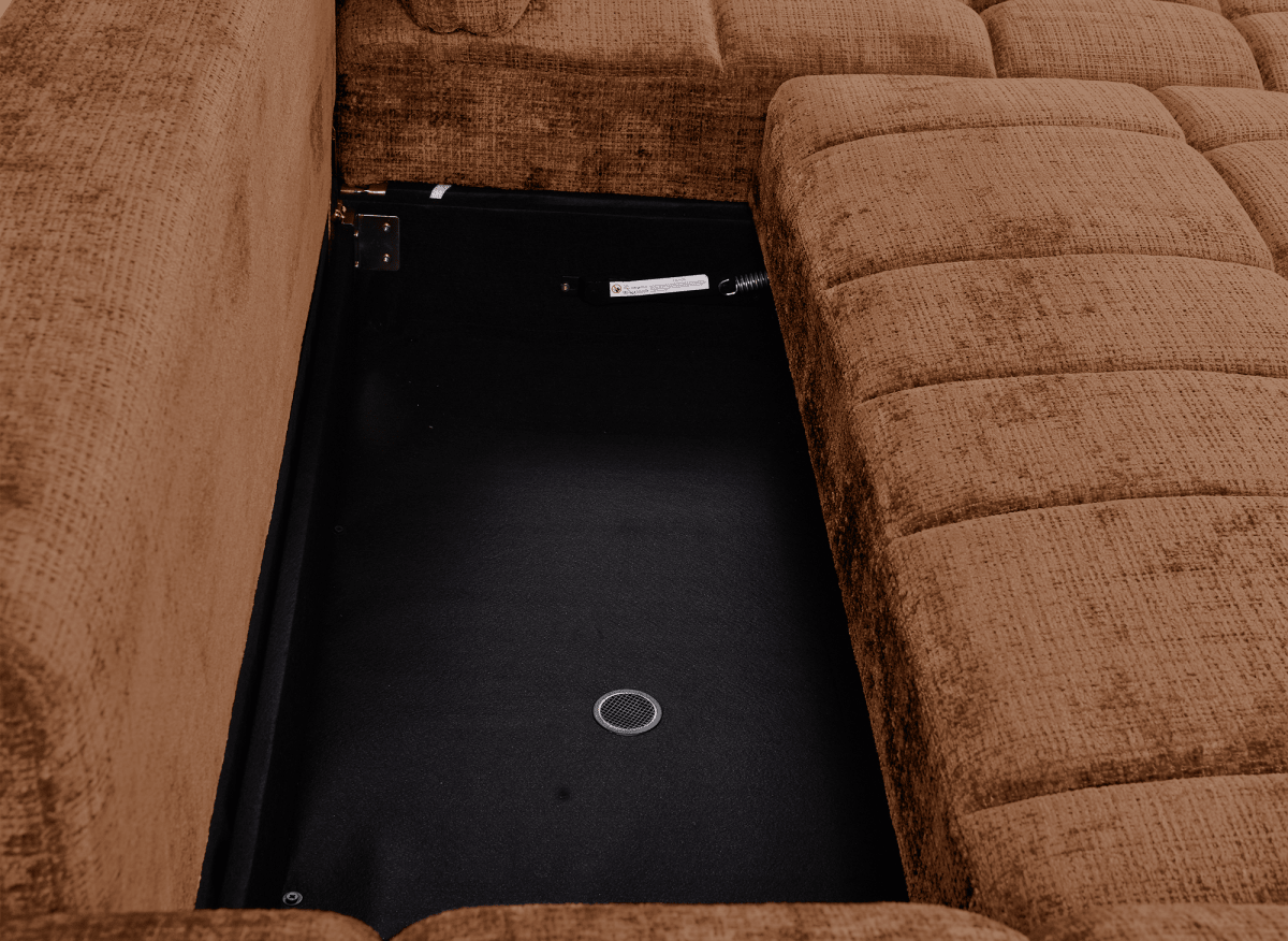 Canapé d'angle convertible avec coffre en velours chiné terracotta MAHLONE - Angle droit - DécoInParis