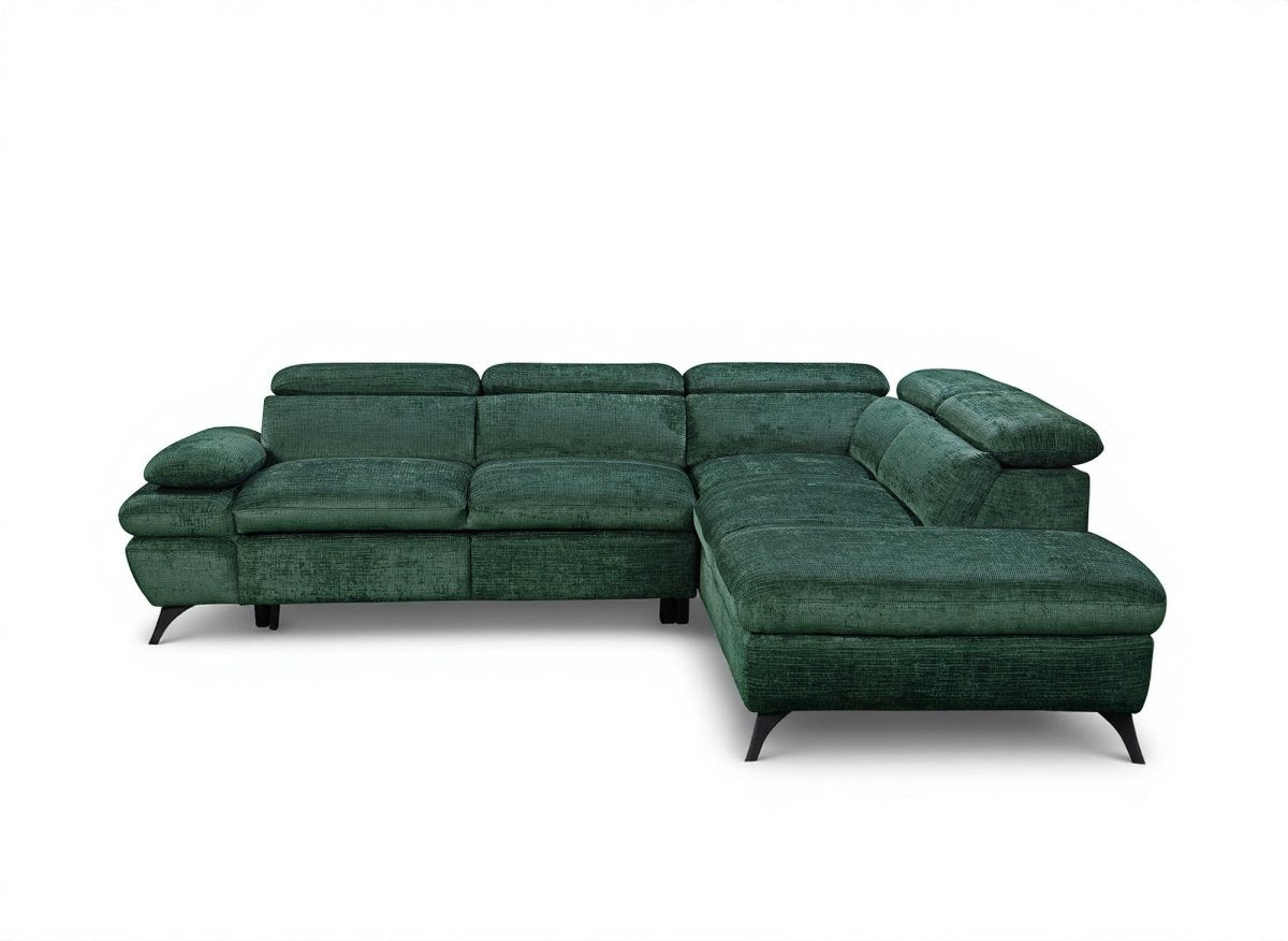 Canapé d'angle convertible avec coffre en velours chiné vert LUFY - Angle droit - DécoInParis