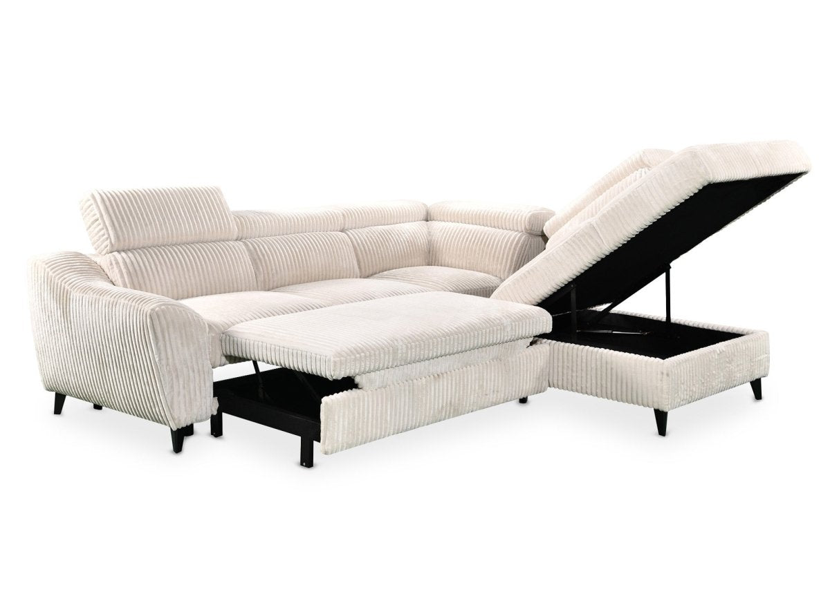 Canapé d'angle convertible avec coffre en velours côtelé épais beige DALTON - Angle droit - DécoInParis
